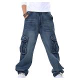 Yeokou Men's Casual Loose Hip Hop Denim Work Pants Jeans with Cargo Pockets(LightBlue-36) - Retail $46 Yeokou Men's Casual Loose Hip Hop Denim Work Pants Jeans with Cargo Pockets(LightBlue-36) - Retail $46