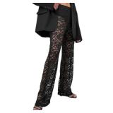 Bolley Joss Women's Sexy See Through Lace Pants Transparent Sheer Mesh Straight Leg Pants Hollow Out Slim Trousers Cover Up Medium - Retail $32 Bolley Joss Women's Sexy See Through Lace Pants Transparent Sheer Mesh Straight Leg Pants Hollow Out Slim Trousers Cover Up Medium - Retail $32