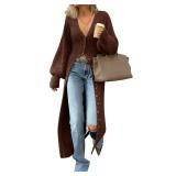 Saodimallsu Womens Long Cardigans V Neck Button Down Chunky Knit Dusters Sweater Coat Fall Trendy Maxi Sweater Dress Brown APPEARS S/M - Retail $60 Saodimallsu Womens Long Cardigans V Neck Button Down Chunky Knit Dusters Sweater Coat Fall Trendy Maxi Sweater Dress Brown APPEARS S/M - Retail $60