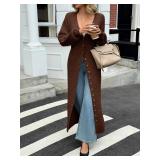 Saodimallsu Womens Long Cardigans V Neck Button Down Chunky Knit Dusters Sweater Coat Fall Trendy Maxi Sweater Dress Brown APPEARS S/M - Retail $60 Saodimallsu Womens Long Cardigans V Neck Button Down Chunky Knit Dusters Sweater Coat Fall Trendy Maxi Sweater Dress Brown APPEARS S/M - Retail $60