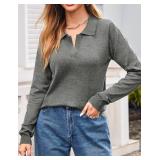 Kate Kasin Fall Sweaters V Neck Knitted Tops Casual Ribbed Shirt Loose Pullover Sweater Dark Grey M - Retail $23 Kate Kasin Fall Sweaters V Neck Knitted Tops Casual Ribbed Shirt Loose Pullover Sweater Dark Grey M - Retail $23