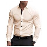 Lasjixion Men's Solid Long Sleeve Dress Shirts Wrinkle-Free Formal Casual Business Button Down Shirts Beige Large Lasjixion Men's Solid Long Sleeve Dress Shirts Wrinkle-Free Formal Casual Business Button Down Shirts Beige Large