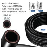 100Ft 1/4 inch Hydraulic Hose with 24Pcs Fittings, 5800Psi Coiled Hydraulic Line With 2 High-Tensile Steel Wire Braid,Rubber Flexible Oil Hose -20°C to 140°C - Retail: $200 100Ft 1/4 inch Hydraulic Hose with 24Pcs Fittings, 5800Psi Coiled Hydraulic Line With 2 High-Tensile Steel Wire Braid,Rubber Flexible Oil Hose -20°C to 140°C - Retail: $200