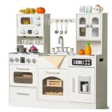 Wooden Play Kitchen for Toddlers and Kids with Lights & Sounds, Large Interactive Pretend Play Set with Ice Maker, Stove, Sink, Oven, 12 Accessories - Ages 3-8 - Retail: $135 Wooden Play Kitchen for Toddlers and Kids with Lights & Sounds, Large Interactive Pretend Play Set with Ice Maker, Stove, Sink, Oven, 12 Accessories - Ages 3-8 - Retail: $135