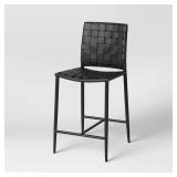 Wellfleet Woven Faux Leather Metal Base Counter Height Barstool Black - Threshold, Retail $279 Wellfleet Woven Faux Leather Metal Base Counter Height Barstool Black - Threshold, Retail $279