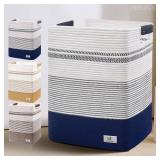 AINUOQI Large Laundry Basket - Tall Woven Rope Laundry Hamper with Leather Handles - Dirty Clothes hamper for Living room, Bedroom, 17.8\' X 13.8\' X 22\', Dark Blue & White AINUOQI Large Laundry Basket - Tall Woven Rope Laundry Hamper with Leather Handles - Dirty Clothes hamper for Living room, Bedroom, 17.8\' X 13.8\' X 22\', Dark Blue & White