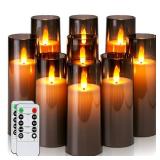 Homemory Decorative Flameless Candles, Battery Operated Candles with Remote & Timer, Flickering Led Pillar Candles, Plexiglass, Grey, Pack of 9, D2.2 xH 5\' 6\' 7\' Homemory Decorative Flameless Candles, Battery Operated Candles with Remote & Timer, Flickering Led Pillar Candles, Plexiglass, Grey, Pack of 9, D2.2 xH 5\' 6\' 7\'