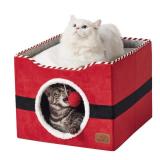 Bedsure Cat Beds for Indoor Cats - Large Cat Cave for Pet Cat House with Fluffy Ball Hanging and Scratch Pad, Foldable Cat Hideaway, 16.5x16.5x13 inches,Red Bedsure Cat Beds for Indoor Cats - Large Cat Cave for Pet Cat House with Fluffy Ball Hanging and Scratch Pad, Foldable Cat Hideaway, 16.5x16.5x13 inches,Red