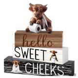 Cinnvoice 4 Pcs Bathroom Decor Farmhouse Bathroom Decoration Hello Sweet Cheeks Table Centerpiece Gift for Christmas Valentines Back to School(Highland Cow) Cinnvoice 4 Pcs Bathroom Decor Farmhouse Bathroom Decoration Hello Sweet Cheeks Table Centerpiece Gift for Christmas Valentines Back to School(Highland Cow)