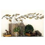 DecMode Brown Metal Slim Horizontal Leaf Wall Decor with Teal Accents DecMode Brown Metal Slim Horizontal Leaf Wall Decor with Teal Accents