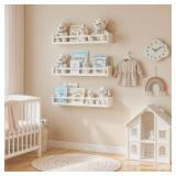 Floating Nursery Book Shelves, 16.5 inch Wall Book Shelves Kids Room, Set of 3 Baby Shelves for Nursery Décor, Ideal Wooden Nursery Shelves for Teens Kids Room, Bedroom Bathroom and Kitchen (White) Floating Nursery Book Shelves, 16.5 inch Wall Book Shelves Kids Room, Set of 3 Baby Shelves for Nursery Décor, Ideal Wooden Nursery Shelves for Teens Kids Room, Bedroom Bathroom and Kitchen (White)