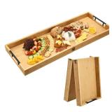 GLOKUUCA Large Charcuterie Board with Handles, 32 x 12 Inch Foldable Bamboo Serving Cheese Boards - Serving Platter for Meat, Party Appetizers, Outdoor & Fruit GLOKUUCA Large Charcuterie Board with Handles, 32 x 12 Inch Foldable Bamboo Serving Cheese Boards - Serving Platter for Meat, Party Appetizers, Outdoor & Fruit