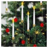 Baquler 24 Pcs Christmas Tree Candles with Red Crystal Ball, Flameless LED Candles Battery Operated with Remote Control Xmas Candlesticks for Holiday Wedding Party Decor Baquler 24 Pcs Christmas Tree Candles with Red Crystal Ball, Flameless LED Candles Battery Operated with Remote Control Xmas Candlesticks for Holiday Wedding Party Decor