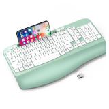 Ergonomic Wireless Keyboard with Cushioned Wrist Rest, Wave Keys, Phone Holder, Comfortable Natural Typing, 2.4GHz Full Size Cordless USB Computer Keyboard for Windows, Mac OS, Laptop, PC (Mint Green) Ergonomic Wireless Keyboard with Cushioned Wrist Rest, Wave Keys, Phone Holder, Comfortable Natural Typing, 2.4GHz Full Size Cordless USB Computer Keyboard for Windows, Mac OS, Laptop, PC (Mint Green)