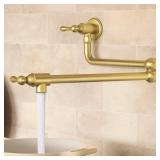 KES Upside Down Pot Filler Faucet with Heat-Resistant Cartridge, 26'' No Lead Vintage Pot Filler Faucet with Double Joint Swing Arm, Wall Mount, 18/8 Stainless Steel, Brushed Gold, KN928S24LF-BZ KES Upside Down Pot Filler Faucet with Heat-Resistant Cartridge, 26'' No Lead Vintage Pot Filler Faucet with Double Joint Swing Arm, Wall Mount, 18/8 Stainless Steel, Brushed Gold, KN928S24LF-BZ