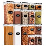 PRAKI Airtight Food Storage Containers Set, 16 Pcs BPA Free Plastic Dry Food Canisters for Kitchen Pantry Organization and Storage Ideal for Cereal, Flour & Sugar - Labels, Marker(Black) PRAKI Airtight Food Storage Containers Set, 16 Pcs BPA Free Plastic Dry Food Canisters for Kitchen Pantry Organization and Storage Ideal for Cereal, Flour & Sugar - Labels, Marker(Black)