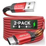 JSAUX USB C Cable [2-Pack 15ft], USB A to USB Cord Fast Charging for iPhone Air, iPhone 17, iPhone 17 Pro, iPhone 17 Pro Max, iPhone 16/iPhone 15 Series, Samsung S20 S10, Note 20 10, Car Play - Red