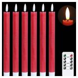 GenSwin Flameless Red Taper Candles Flickering with 10-Key Remote, Battery Operated Led Warm 3D Wick Light Window Candles Real Wax Pack of 6, Christmas Home Wedding Decor(0.78 X 9.64 Inch) GenSwin Flameless Red Taper Candles Flickering with 10-Key Remote, Battery Operated Led Warm 3D Wick Light Window Candles Real Wax Pack of 6, Christmas Home Wedding Decor(0.78 X 9.64 Inch)