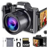 4K Digital Camera for Photography & Vlogging, 56MP Point and Shoot Digital Cameras with 180° Flip Screen, 16X Zoom Compact Travel Camera, Portable Cámara for Adults & Beginners with 32GB SD Card 4K Digital Camera for Photography & Vlogging, 56MP Point and Shoot Digital Cameras with 180° Flip Screen, 16X Zoom Compact Travel Camera, Portable Cámara for Adults & Beginners with 32GB SD Card