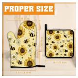 Sunflower Bee Oven Mitts and Pot Holders Set,Daisy Kitchen Oven Gloves and Pot Holder with Heat Resistant Non Slip for Cooking Baking Grilling(4 Piece Set) Sunflower Bee Oven Mitts and Pot Holders Set,Daisy Kitchen Oven Gloves and Pot Holder with Heat Resistant Non Slip for Cooking Baking Grilling(4 Piece Set)