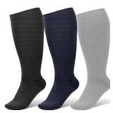 3 Pairs Wide Calf Compression Socks for Women And Men, Plus Size Support Stockings for Circulation, 15-20mmHg Knee High Socks 3 Pairs Wide Calf Compression Socks for Women And Men, Plus Size Support Stockings for Circulation, 15-20mmHg Knee High Socks