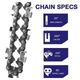 4 Pack Chainsaw Chain for 20 Inch Bar, .325\' Pitch, .050'' Gauge, 80 Drive Links Fits Husqvarna 450 Rancher Craftsman Jonsered and more 4 Pack Chainsaw Chain for 20 Inch Bar, .325\' Pitch, .050'' Gauge, 80 Drive Links Fits Husqvarna 450 Rancher Craftsman Jonsered and more