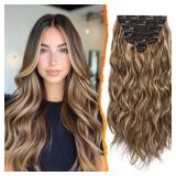 BARSDAR Highlight Clip in Hair Extensions - 20 Inch Wavy Clip in Hair Extensions for Women - 6PCs Soft Thick Synthetic Hair Extensions Clip ins Hairpieces Daily - Medium Brown & Blonde BARSDAR Highlight Clip in Hair Extensions - 20 Inch Wavy Clip in Hair Extensions for Women - 6PCs Soft Thick Synthetic Hair Extensions Clip ins Hairpieces Daily - Medium Brown & Blonde