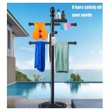 Pool Outdoor Towel Rack, 6 Bars with Top Tray Metal Heavy Duty Pool Accessories with Heavy Metal Base, Hot Tub Accessories Towel Dying Rack Towel Stand for Pool, Hot Tub etc Pool Outdoor Towel Rack, 6 Bars with Top Tray Metal Heavy Duty Pool Accessories with Heavy Metal Base, Hot Tub Accessories Towel Dying Rack Towel Stand for Pool, Hot Tub etc