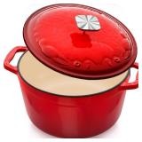 Enameled Cast Iron Dutch Oven - 5 Quart, Exclusive Designed Crab Lid, Oversized Knob, for Bread Baking Braiser Cooking - Red Enameled Cast Iron Dutch Oven - 5 Quart, Exclusive Designed Crab Lid, Oversized Knob, for Bread Baking Braiser Cooking - Red