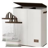 SOLEDI Luxury Double Laundry Hamper with Lid and Removable Bags, Large Hamper for Laundry, Laundry Basket 2 Sections, Collapsible Ditry Clothes Hamper for Bedroom, Laundry Room, Bathroom, Off-white SOLEDI Luxury Double Laundry Hamper with Lid and Removable Bags, Large Hamper for Laundry, Laundry Basket 2 Sections, Collapsible Ditry Clothes Hamper for Bedroom, Laundry Room, Bathroom, Off-white