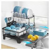 GSlife Large Dish Drying Rack 2 Tier, Expandable Kitchen Dish Drainer for Pots and Pans, 360° Swivel Spout, Rust-Resistant Metal Dish Rack with Utensil & Cup Holder, 16.9\' W x 14.4\'-22.4\' L, Bla GSlife Large Dish Drying Rack 2 Tier, Expandable Kitchen Dish Drainer for Pots and Pans, 360° Swivel Spout, Rust-Resistant Metal Dish Rack with Utensil & Cup Holder, 16.9\' W x 14.4\'-22.4\' L, Bla