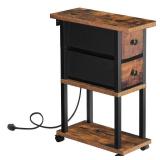 HOOBRO End Table with Charging Station, Narrow Side Table with 2 Adjustable Storage Fabric Drawers, Skinny Nightstand Slim Beside Table for Living Room, Small Spaces, Rustic Brown and Black BF245UBZ01 HOOBRO End Table with Charging Station, Narrow Side Table with 2 Adjustable Storage Fabric Drawers, Skinny Nightstand Slim Beside Table for Living Room, Small Spaces, Rustic Brown and Black BF245UBZ01