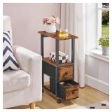 HOOBRO End Table with Charging Station, Narrow Side Table with 2 Adjustable Storage Fabric Drawers, Skinny Nightstand Slim Beside Table for Living Room, Small Spaces, Rustic Brown and Black BF245UBZ01 HOOBRO End Table with Charging Station, Narrow Side Table with 2 Adjustable Storage Fabric Drawers, Skinny Nightstand Slim Beside Table for Living Room, Small Spaces, Rustic Brown and Black BF245UBZ01