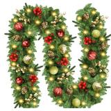 Christmas Garland with Lights, 9FT Prelit Christmas Garland Battery Operated Christmas Wreath with Pine Cones, Red Berries, Artificial Xmas Garland for Mantle, Fireplace, Stairs, Outdoor Decorations Christmas Garland with Lights, 9FT Prelit Christmas Garland Battery Operated Christmas Wreath with Pine Cones, Red Berries, Artificial Xmas Garland for Mantle, Fireplace, Stairs, Outdoor Decorations