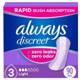 Always Discreet Adult Incontinence Pads for Women, Light Absorbency, Regular Length, Postpartum Pads, 30 Count (3 Packs of 30) Always Discreet Adult Incontinence Pads for Women, Light Absorbency, Regular Length, Postpartum Pads, 30 Count (3 Packs of 30)