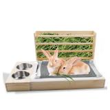MUYG Rabbit Hay Feeder with Litter Box, 3 in 1 Wooden Bunny Feeder, Small Animal Hay Holder Rack for Rabbit, Guinea Pig, Hamster, Ferrets MUYG Rabbit Hay Feeder with Litter Box, 3 in 1 Wooden Bunny Feeder, Small Animal Hay Holder Rack for Rabbit, Guinea Pig, Hamster, Ferrets
