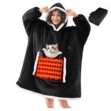 JOYWOO Wearable Heated Blanket Hoodie,Oversized Cordless Portable Heating Hooded Blanket Cat Lovers,Christmas Gifts for Women,Men,Mom,Cozy Sherpa Electric Blankets Throw for Adult Outdoor,Black JOYWOO Wearable Heated Blanket Hoodie,Oversized Cordless Portable Heating Hooded Blanket Cat Lovers,Christmas Gifts for Women,Men,Mom,Cozy Sherpa Electric Blankets Throw for Adult Outdoor,Black