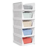 5 Pack Stackable Closet Storage Basket - Stackable Storage Bins, Multifunctional & Foldable Closet Organizer Waterproof, Wardrobe Cupboard Space-Saving Hat Storage Drawer Organizer, White 5 Pack Stackable Closet Storage Basket - Stackable Storage Bins, Multifunctional & Foldable Closet Organizer Waterproof, Wardrobe Cupboard Space-Saving Hat Storage Drawer Organizer, White