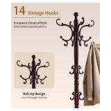 ZIECUKU Wooden Coat Rack Freestanding, Solid Wood Coat Rack Stand with 14 Hooks, Vintage Heavy Duty Coat Racks,Standing Coat Jacket Hanger Tree Stand for Corner, Office, Entryway ZIECUKU Wooden Coat Rack Freestanding, Solid Wood Coat Rack Stand with 14 Hooks, Vintage Heavy Duty Coat Racks,Standing Coat Jacket Hanger Tree Stand for Corner, Office, Entryway