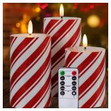 Yongmao Red Stripe Flameless Pillar Candles with Timer, Real Wax Flickering Battery Operated Candles for Christmas Holiday Home Decor, Set of 3 (D3 x H4 5\' 6\') Yongmao Red Stripe Flameless Pillar Candles with Timer, Real Wax Flickering Battery Operated Candles for Christmas Holiday Home Decor, Set of 3 (D3 x H4 5\' 6\')