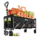 InBrave Extra Long Collapsible Wagon Cart, 480LBS Heavy Duty Utility Wagons with All-Terrain Wheels, Foldable Grocery Carts for Gardening, Shopping, Beach, Camping, Black InBrave Extra Long Collapsible Wagon Cart, 480LBS Heavy Duty Utility Wagons with All-Terrain Wheels, Foldable Grocery Carts for Gardening, Shopping, Beach, Camping, Black