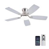 JSAITEE Ceiling Fans with Lights, 42 Inch Low Profile Ceiling Fan with Light and Remote Control, Flush Mount, DC Reversible Motor, Noiseless, Nickel 6 Speeds Ceiling Fan for Bedroom JSAITEE Ceiling Fans with Lights, 42 Inch Low Profile Ceiling Fan with Light and Remote Control, Flush Mount, DC Reversible Motor, Noiseless, Nickel 6 Speeds Ceiling Fan for Bedroom