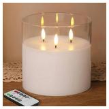 Eywamage 3 Wick Clear Glass Flameless Candle with Remote, Large Flickering LED Battery Pillar Candle Φ 6\' H 6\' Eywamage 3 Wick Clear Glass Flameless Candle with Remote, Large Flickering LED Battery Pillar Candle Φ 6\' H 6\'