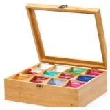RoyalHouse Big Natural Bamboo Tea Storage Organizer with Clear Acrylic Top Window, 12 Compartments Eco-Friendly Tea Bag Holder, Multi-Functional Storage Box RoyalHouse Big Natural Bamboo Tea Storage Organizer with Clear Acrylic Top Window, 12 Compartments Eco-Friendly Tea Bag Holder, Multi-Functional Storage Box
