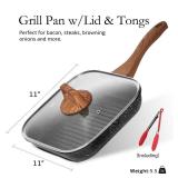 ESLITE LIFE 11 Inch Nonstick Grill Pan with Lid for Indoor Cooking, Versatile Induction Square Large Grilling Skillet Steak Pan for Stove Tops, PTFE & PFOA Free, Black ESLITE LIFE 11 Inch Nonstick Grill Pan with Lid for Indoor Cooking, Versatile Induction Square Large Grilling Skillet Steak Pan for Stove Tops, PTFE & PFOA Free, Black