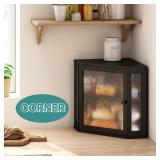 viewcare Corner Bread Box for Kitchen Counter, Bamboo Wood Black Bread Box, Large Capacity Bread Storage Bin with Acrylic Wavy Door Panel (Black, Meduim) viewcare Corner Bread Box for Kitchen Counter, Bamboo Wood Black Bread Box, Large Capacity Bread Storage Bin with Acrylic Wavy Door Panel (Black, Meduim)