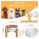 Elevated Slow Feeder Dog Bowl - Ceramic Maze Food Dish with Bamboo Stand - Raised Feeding Bowl for Fast Eaters - Ideal for Small and Medium Dogs - White - 6.7 inch Elevated Slow Feeder Dog Bowl - Ceramic Maze Food Dish with Bamboo Stand - Raised Feeding Bowl for Fast Eaters - Ideal for Small and Medium Dogs - White - 6.7 inch