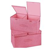 Valease 2 Pack Storage Boxes with Lids and Handles, Collapsible Linen Storage Bins Organizer Containers Baskets Cube with Removable Divider for Home Bedroom Closet Office (Pink, Large) Valease 2 Pack Storage Boxes with Lids and Handles, Collapsible Linen Storage Bins Organizer Containers Baskets Cube with Removable Divider for Home Bedroom Closet Office (Pink, Large)