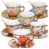 Qetoosur Tea Cups and Saucers Set of 6, 8 OZ Ceramic Tea Cups with Saucers Vintage Floral Tea Cup Set for Cappuccino, Macchiato, Afternoon Tea Birthday Party Supply Thanksgiving Day Halloween gifts Qetoosur Tea Cups and Saucers Set of 6, 8 OZ Ceramic Tea Cups with Saucers Vintage Floral Tea Cup Set for Cappuccino, Macchiato, Afternoon Tea Birthday Party Supply Thanksgiving Day Halloween gifts