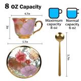 Qetoosur Tea Cups and Saucers Set of 6, 8 OZ Ceramic Tea Cups with Saucers Vintage Floral Tea Cup Set for Cappuccino, Macchiato, Afternoon Tea Birthday Party Supply Thanksgiving Day Halloween gifts Qetoosur Tea Cups and Saucers Set of 6, 8 OZ Ceramic Tea Cups with Saucers Vintage Floral Tea Cup Set for Cappuccino, Macchiato, Afternoon Tea Birthday Party Supply Thanksgiving Day Halloween gifts